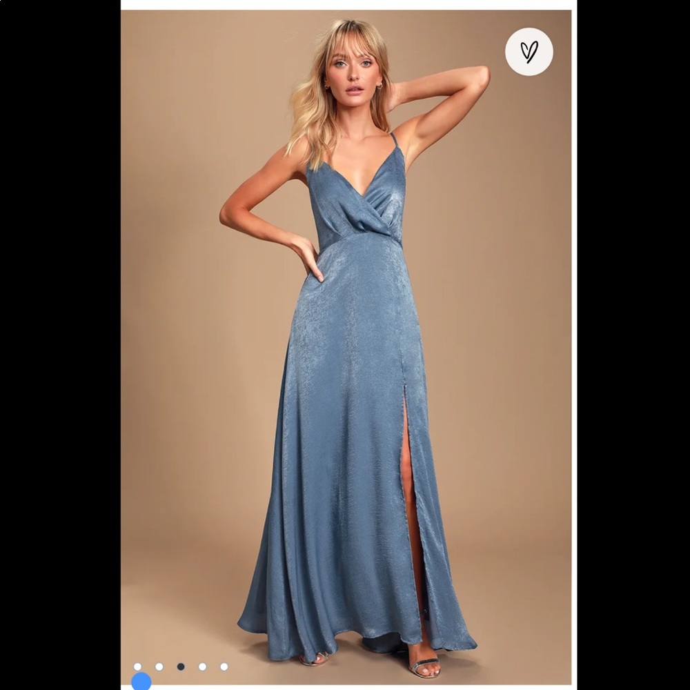 Lulus Constantine Slate Blue Satin Maxi Dress